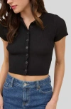Blu Pepper Button Front Short Sleeve Sweater In Black