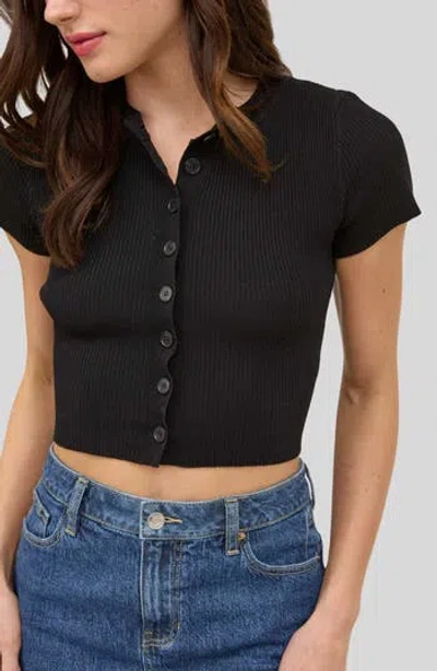 Blu Pepper Button Front Short Sleeve Sweater In Black