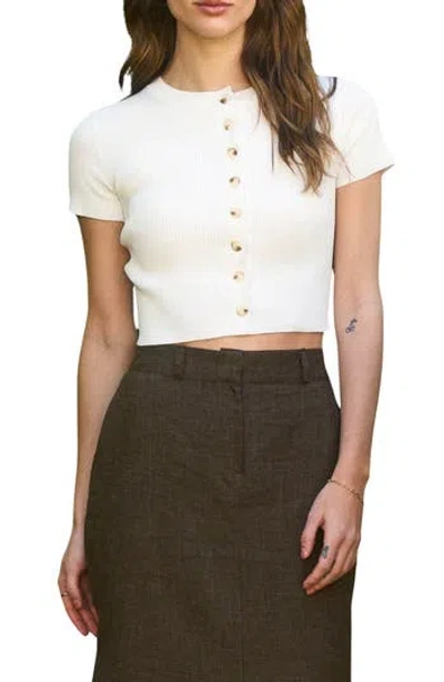 Blu Pepper Button Front Short Sleeve Sweater In White