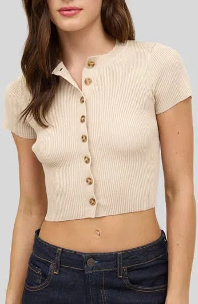 Blu Pepper Button Front Short Sleeve Sweater In Neutral
