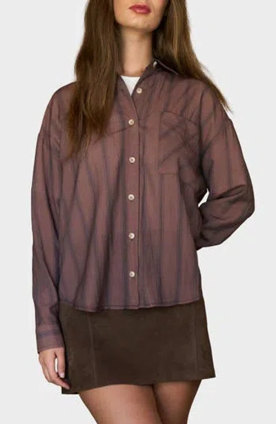 Blu Pepper Button Front Stripe Shirt In Brown