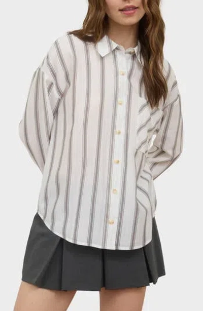 Blu Pepper Button Front Stripe Shirt In White
