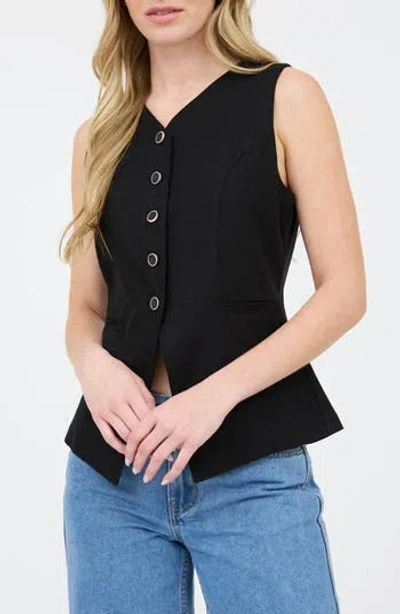 Blu Pepper Button Front Vest In Black