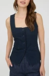 Blu Pepper Button Front Vest In Blue