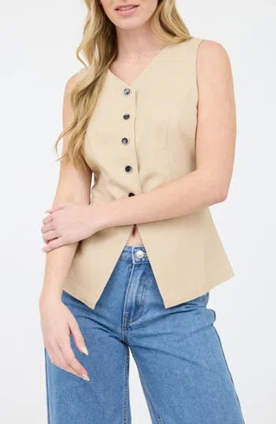 Blu Pepper Button Front Vest In Brown