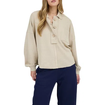 Blu Pepper Button Placket Sweater Top In Light Khaki