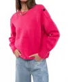 Blu Pepper Button Tab Shoulder Pullover Sweater In Fuchsia In Pink