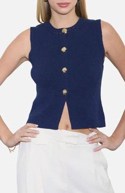Blu Pepper Button Up Knit Vest In Blue