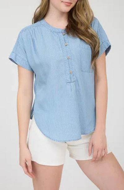 Blu Pepper Button Up Stripe Top In Blue