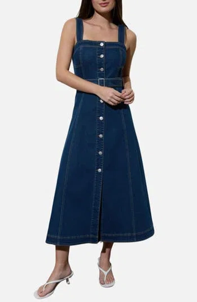 Blu Pepper Buttoned Denim Midi Dress In Blue