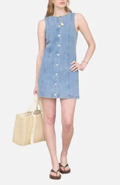 Blu Pepper Button-up Denim Shift Minidress In Blue