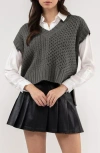 Blu Pepper Cable Knit Vest In Heather Grey