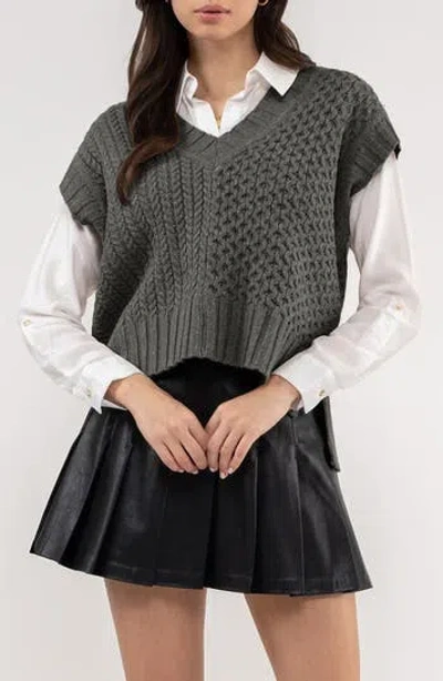 Blu Pepper Cable Knit Vest In Heather Grey