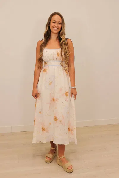 Blu Pepper Caity Sleeveless Trim Midi Dress In Cream Multi In Pink
