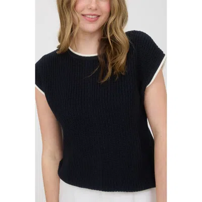 Blu Pepper Cap Sleeve Button Back Sweater In Blue
