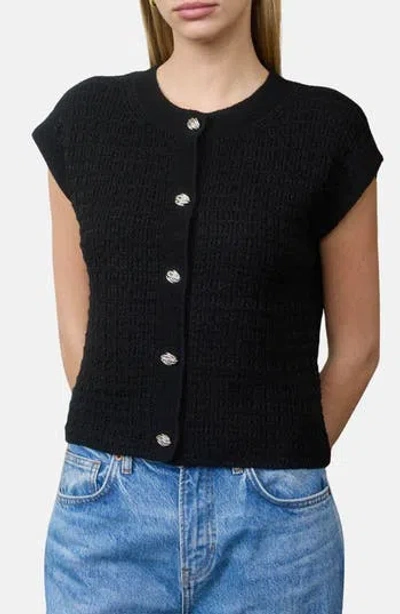 Blu Pepper Cap Sleeve Button Front Cardigan In Black