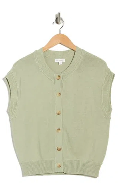 Blu Pepper Cap Sleeve Button Front Cardigan In Green