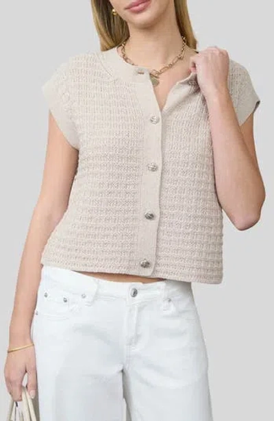 Blu Pepper Cap Sleeve Button Front Cardigan In Neutral