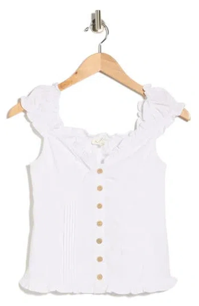 Blu Pepper Cap Sleeve Button Top In White