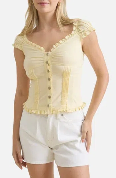 Blu Pepper Cap Sleeve Button Top In Yellow