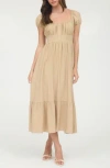 Blu Pepper Cap Sleeve Empire Waist Midi Dress In Brown