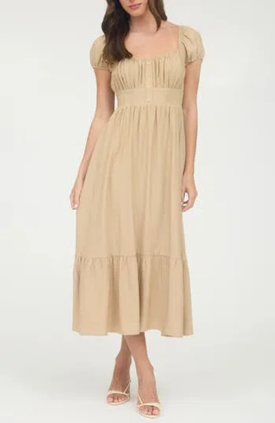 Blu Pepper Cap Sleeve Empire Waist Midi Dress In Brown