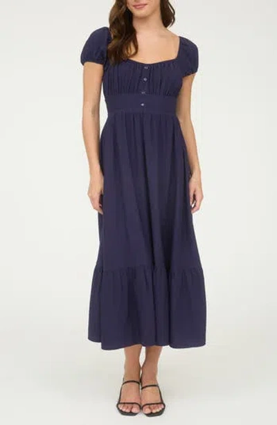 Blu Pepper Cap Sleeve Empire Waist Midi Dress In Blue
