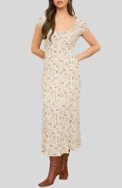 Blu Pepper Cap Sleeve Midi Dress In Multi