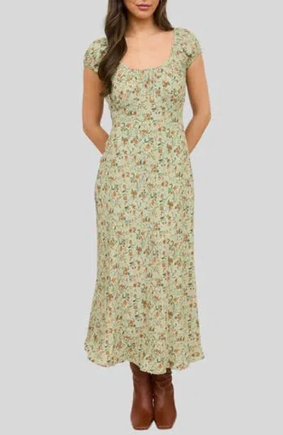 Blu Pepper Cap Sleeve Midi Dress In Multi