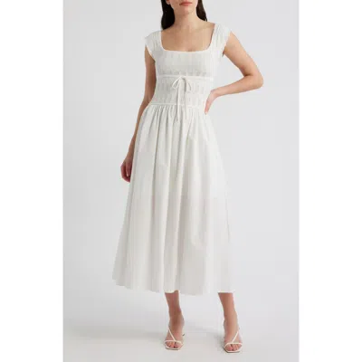 Blu Pepper Cap Sleeve Midi Dress In White