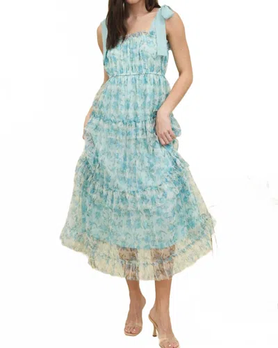 Blu Pepper Carma Floral Tie Strap Ruffle Trim Tiered Maxi Dress In Green In Blue