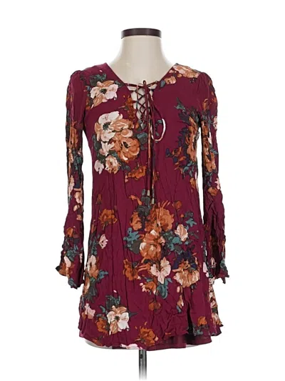 Pre-owned Blu Pepper Casual Dress In Burgundy