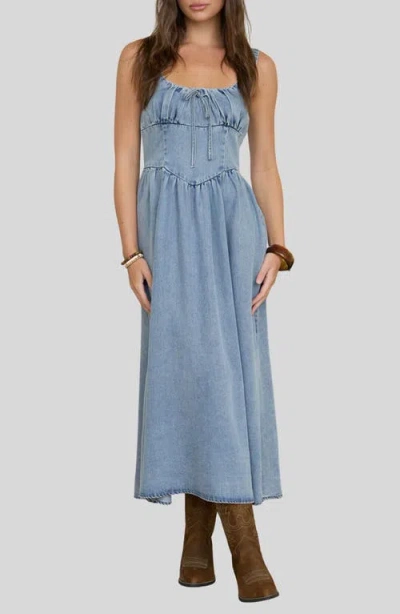Blu Pepper Chambray Corset Midi Dress In Blue