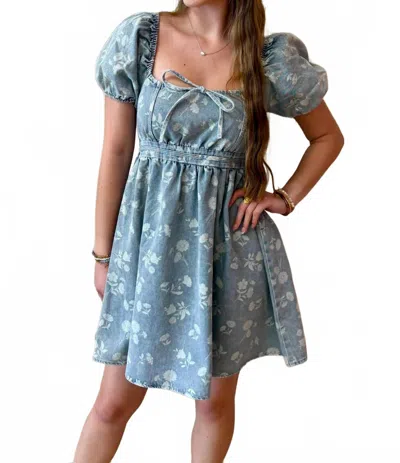 Blu Pepper Charleigh Floral Denim Mini Dress In Blue