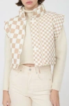Blu Pepper Checker Print Puffer Vest In Neutral