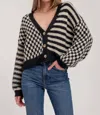 Blu Pepper Checkered & Striped Cardigan In Black/white In Multi
