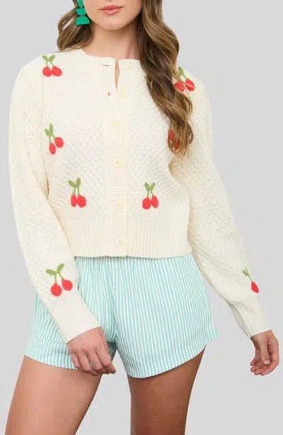 Blu Pepper Cherry Embroidered Cardigan In Pink