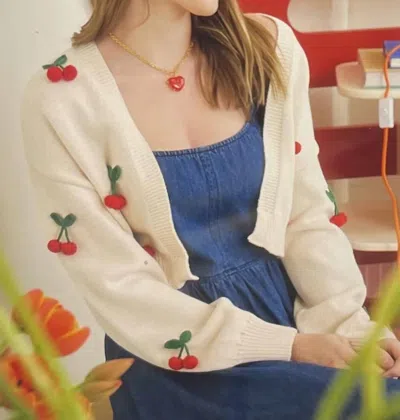 Blu Pepper Cherry Knit Cardigan In Cream