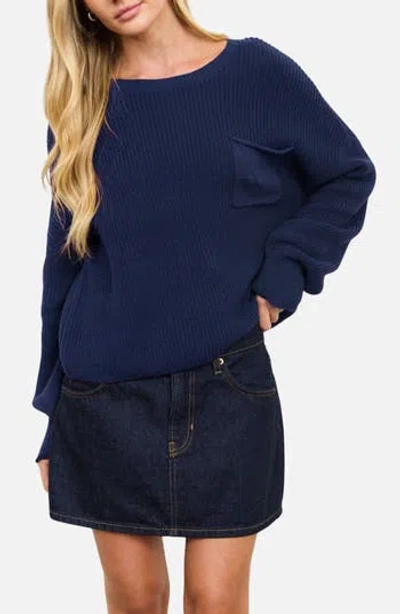 Blu Pepper Chunky Relaxed Fit Cotton Sweater In Navy