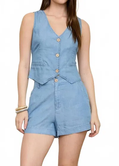 Blu Pepper Coastal Chambray Button Vest Top In Denim In Blue