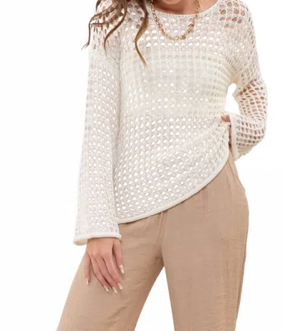 Blu Pepper Coastal Chic Crochet Pullover Sweater In White