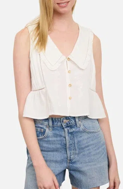 Blu Pepper Collar Sleeveless Peplum Top In White