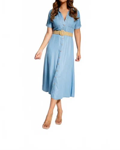 Blu Pepper Collared Button Midi Dress In Blue