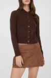 Blu Pepper Collared Crop Cardigan In Brown