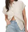 Blu Pepper Collared Cuff Sleeve Back Pintuck Shirt In Oatmeal In White