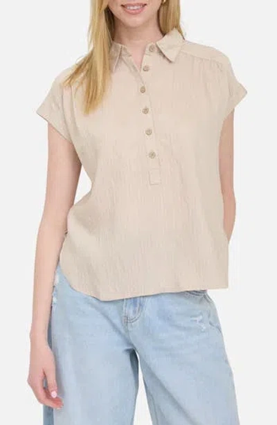 Blu Pepper Collared Gauze Top In Neutral