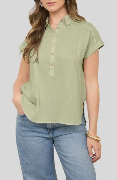 Blu Pepper Collared Gauze Top In Green
