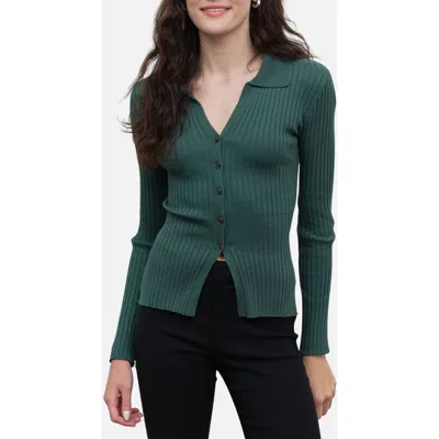Blu Pepper Collared Rib Cardigan In Forest Green