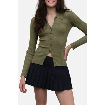 Blu Pepper Collared Rib Cardigan In Olive