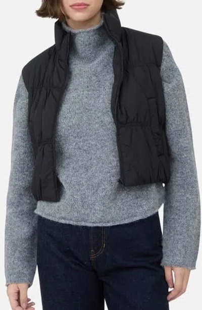 Blu Pepper Collared Water Repellent Cropped Puffer Vest In Black